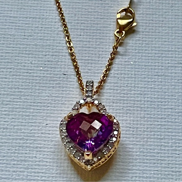 Amethyst Heart Pendant February Birthstone 4 Carats Diamond 18K Gold Vermeil - Picture 4 of 6